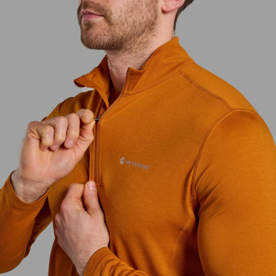 DART ZIP NECK-AMBER-S pánské triko dlouhý ruk. oranžové