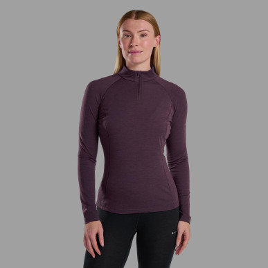 FEM MALLI LS ZIP T SHIRT-MULBERRY-UK8/XS dámské triko hnědofialové